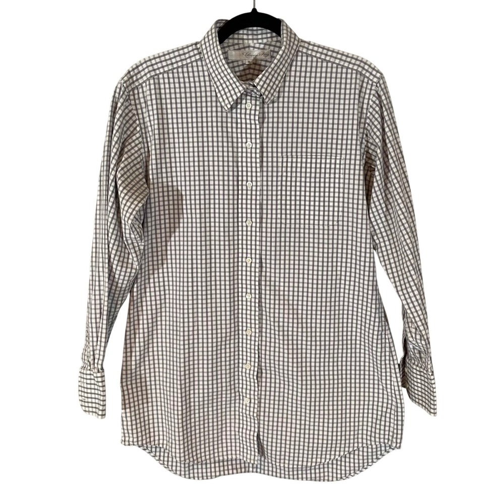 Claridge + King Womens Grey Gingham Cotton Button Down Shirt Size M Long Sleeve